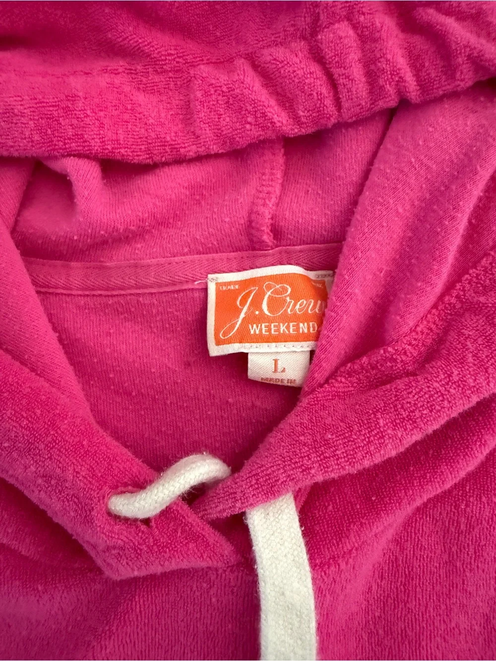 J.Crew Weekend Pink Towel Terry Pullover Hoodie, Size Large